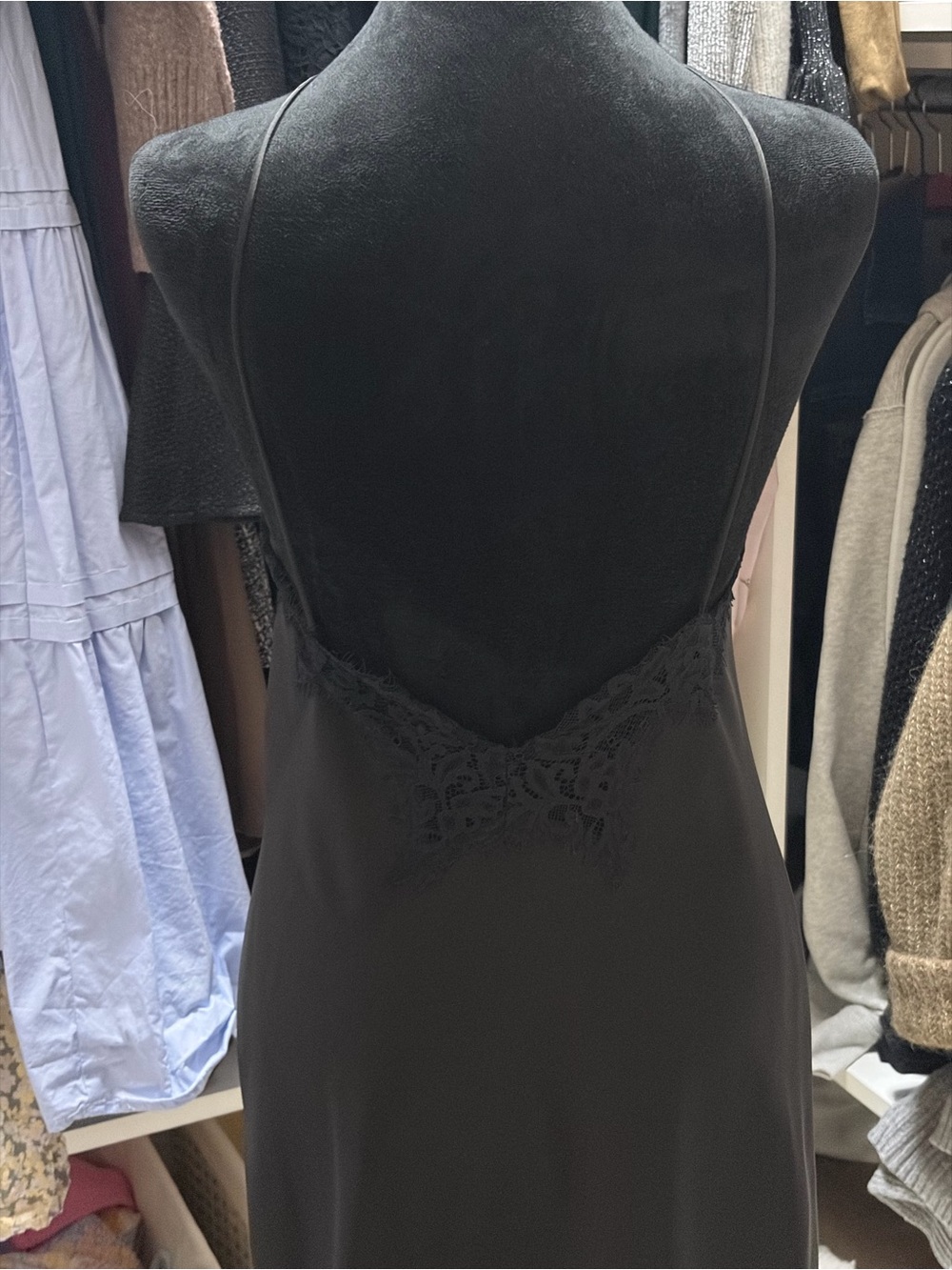 ZARA NEW WOMAN HALTER ASYMMETRIC ZW COLL. SATIN LACE DRESS BLACK 5919/201/800 - Picture 14 of 16